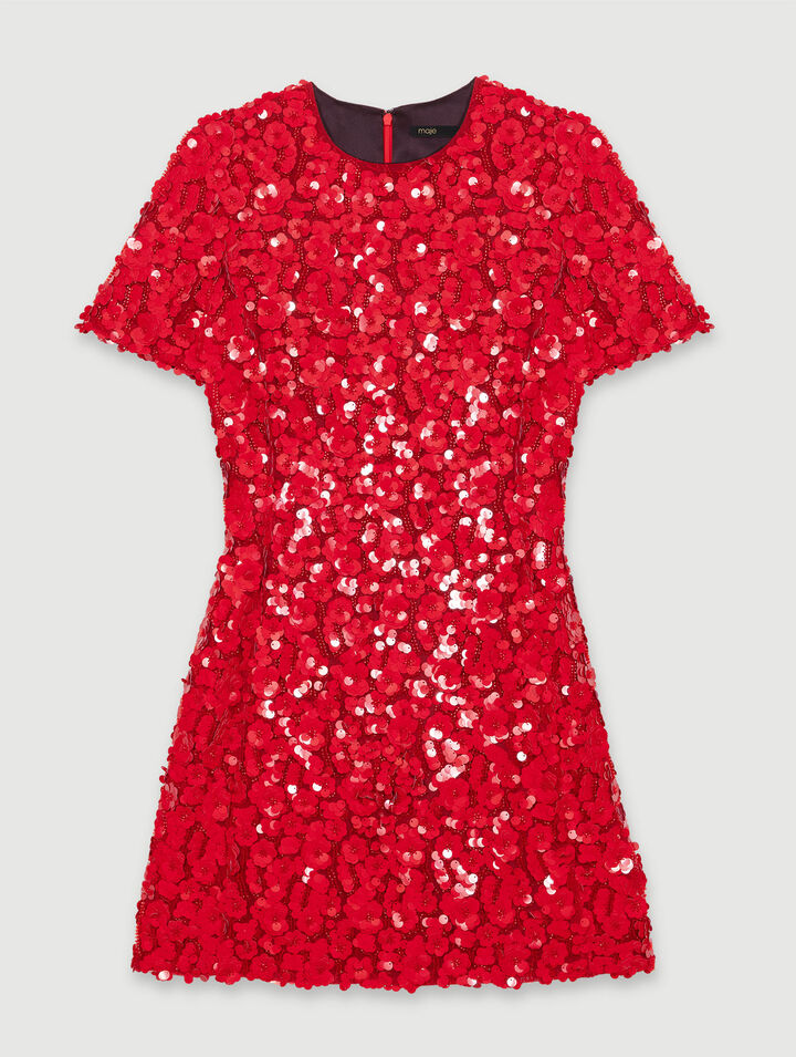 Robe courte à sequins fleurs