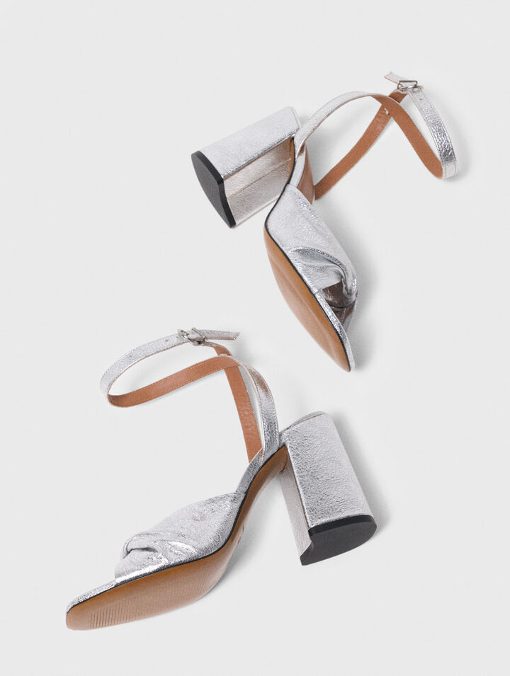 Metallic leather sandals with heels