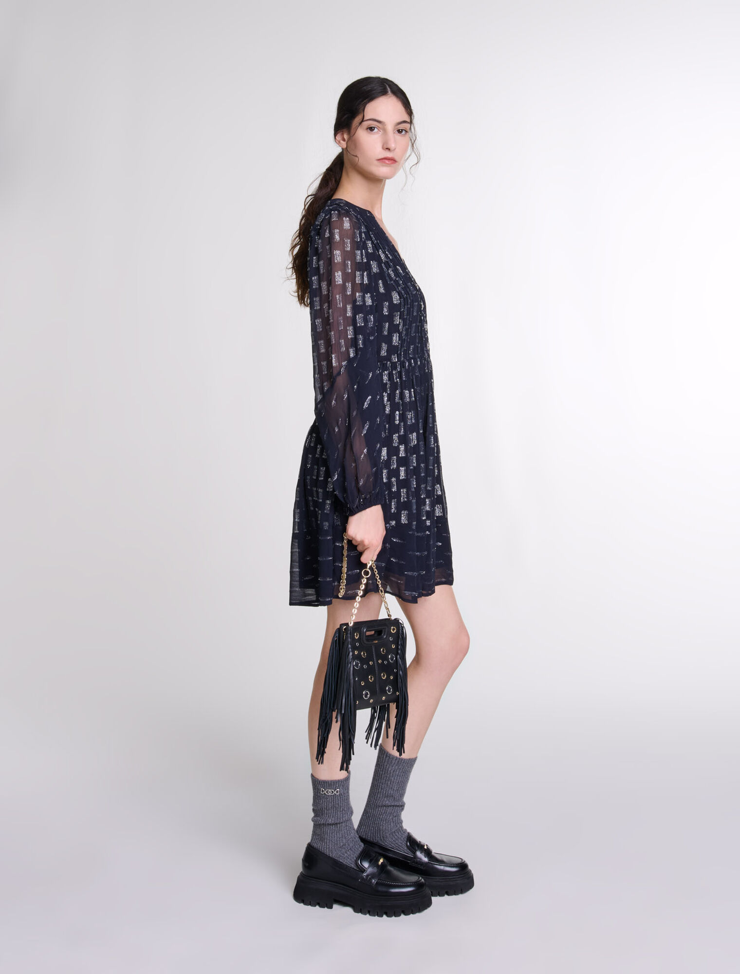 Robe courte plissée à imprimé fleurs