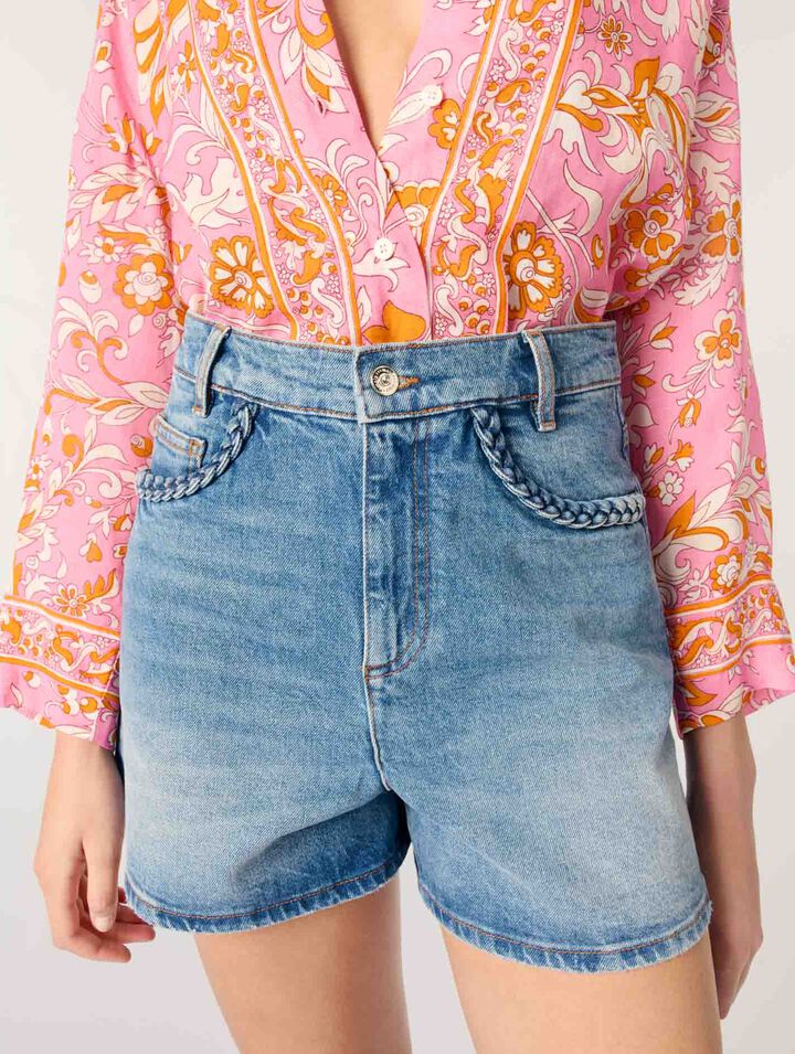 Short en denim et galons tressés