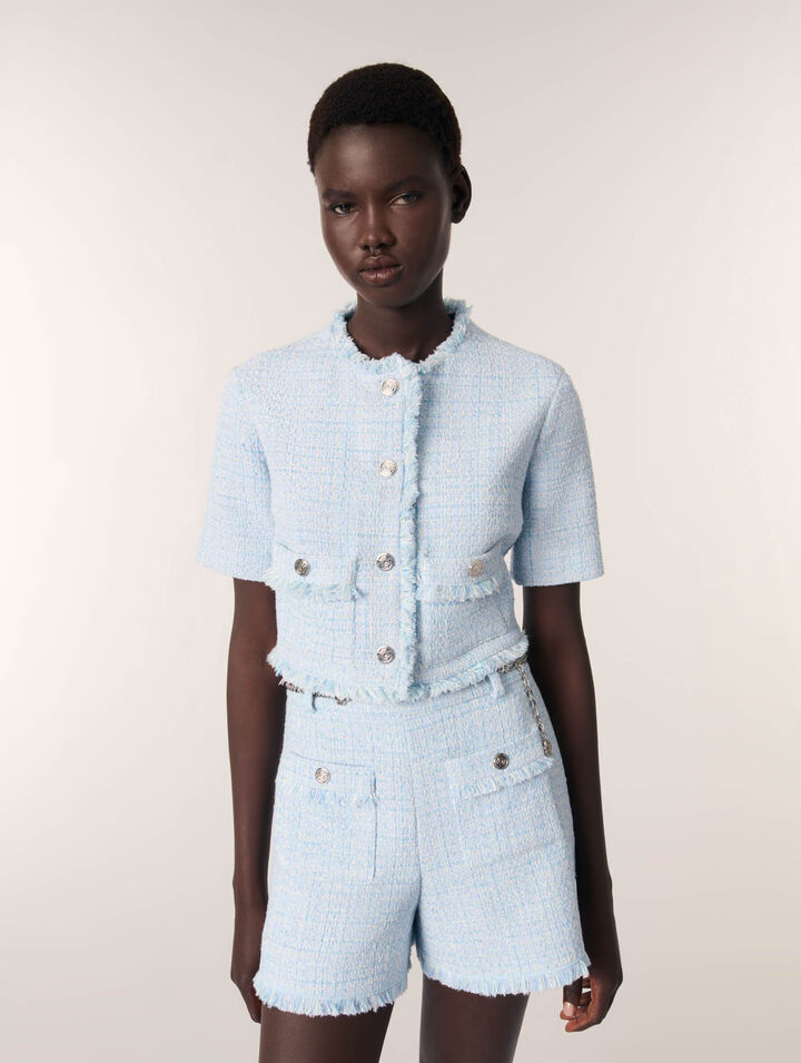 Short en tweed avec ceinture