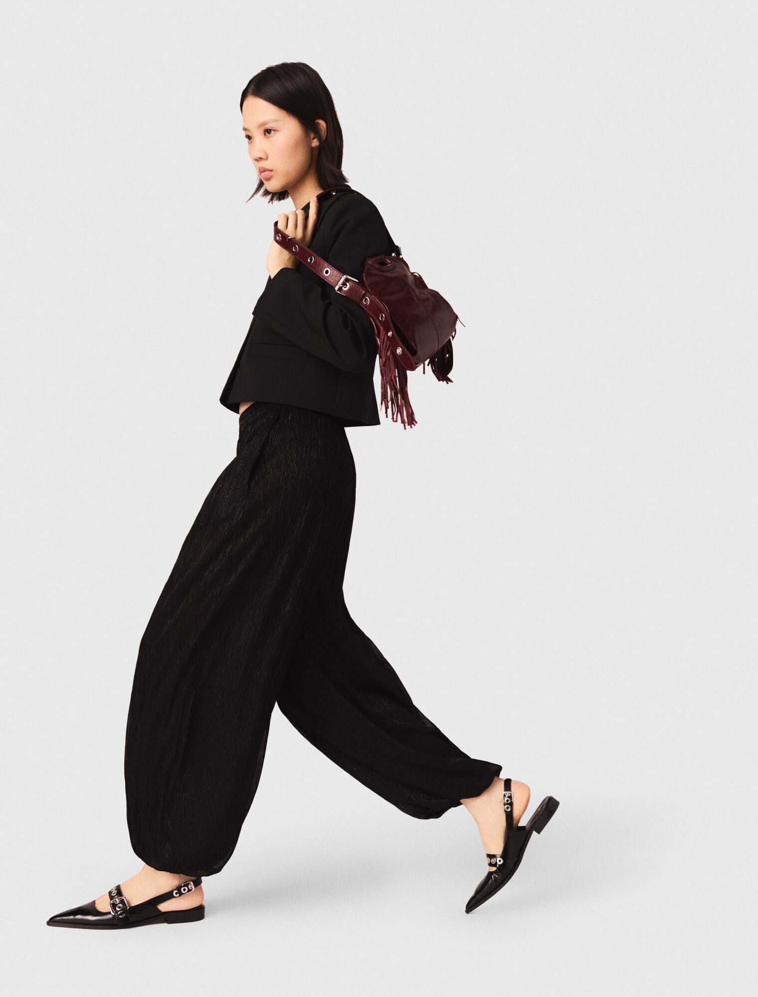 Pantalon large effet métallisé