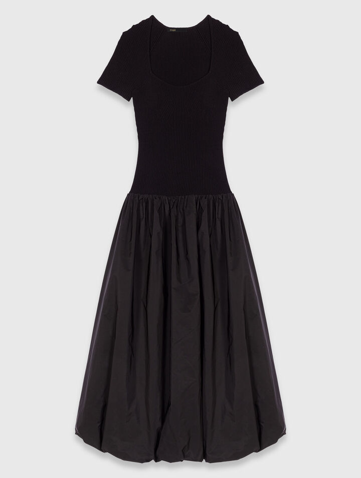 Robe longue en maille et taffetas
