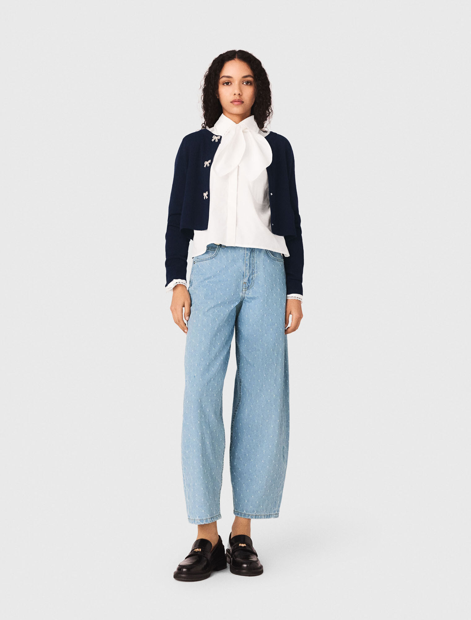 Jewelled bow-button cardigan