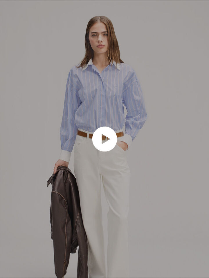 Striped shirt with beaded collar