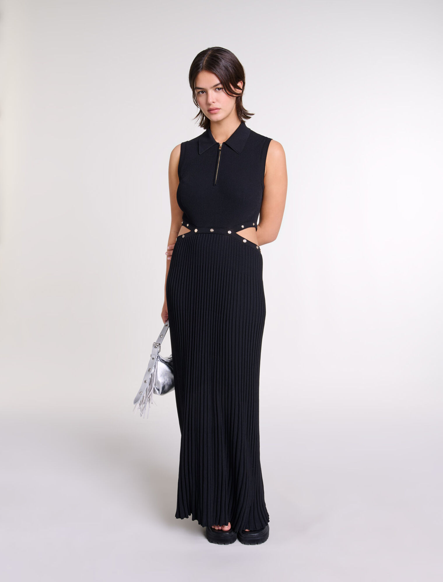 Robe longue en maille côtelée