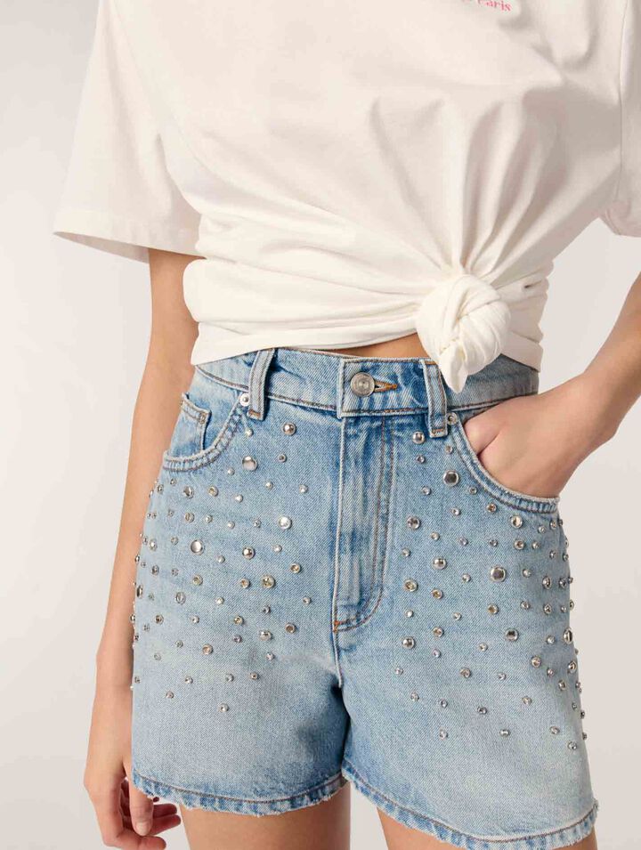 Short en denim à studs