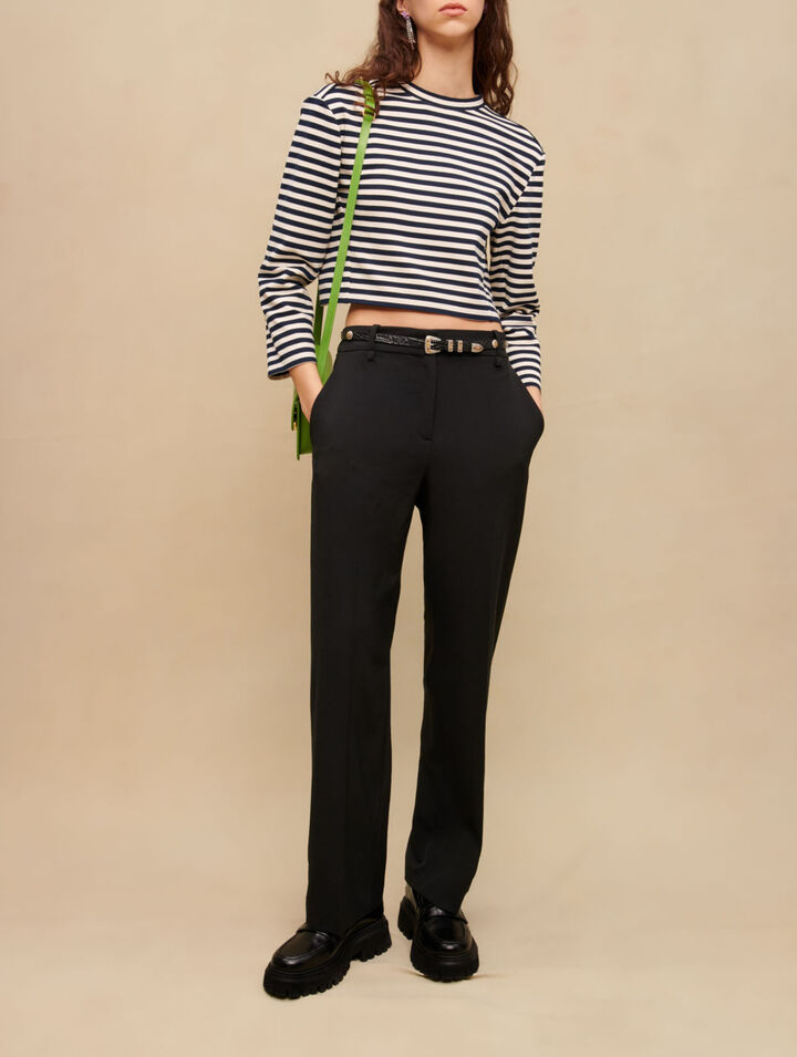 Wide-leg black suit trousers