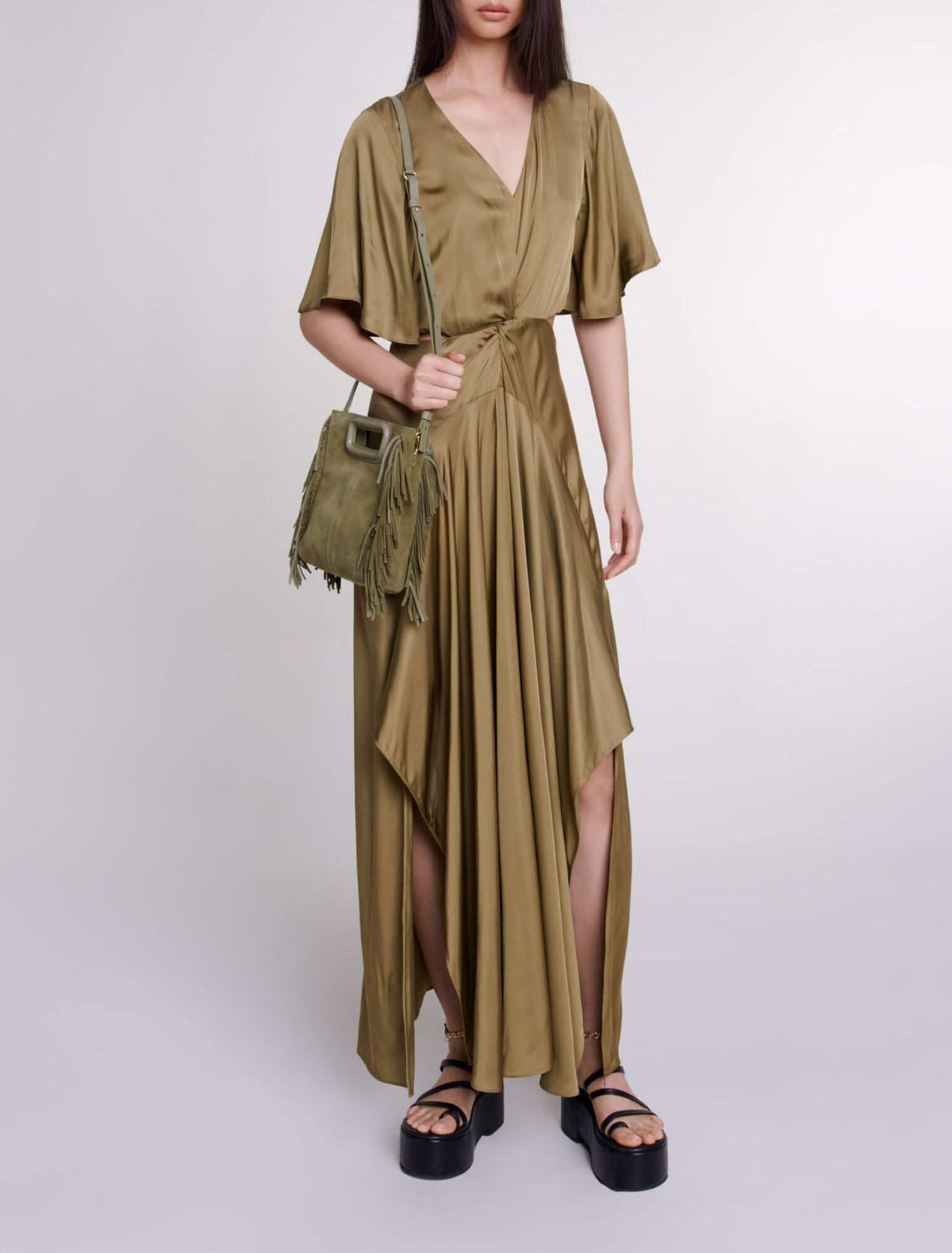 Openwork satin-effect maxi dress