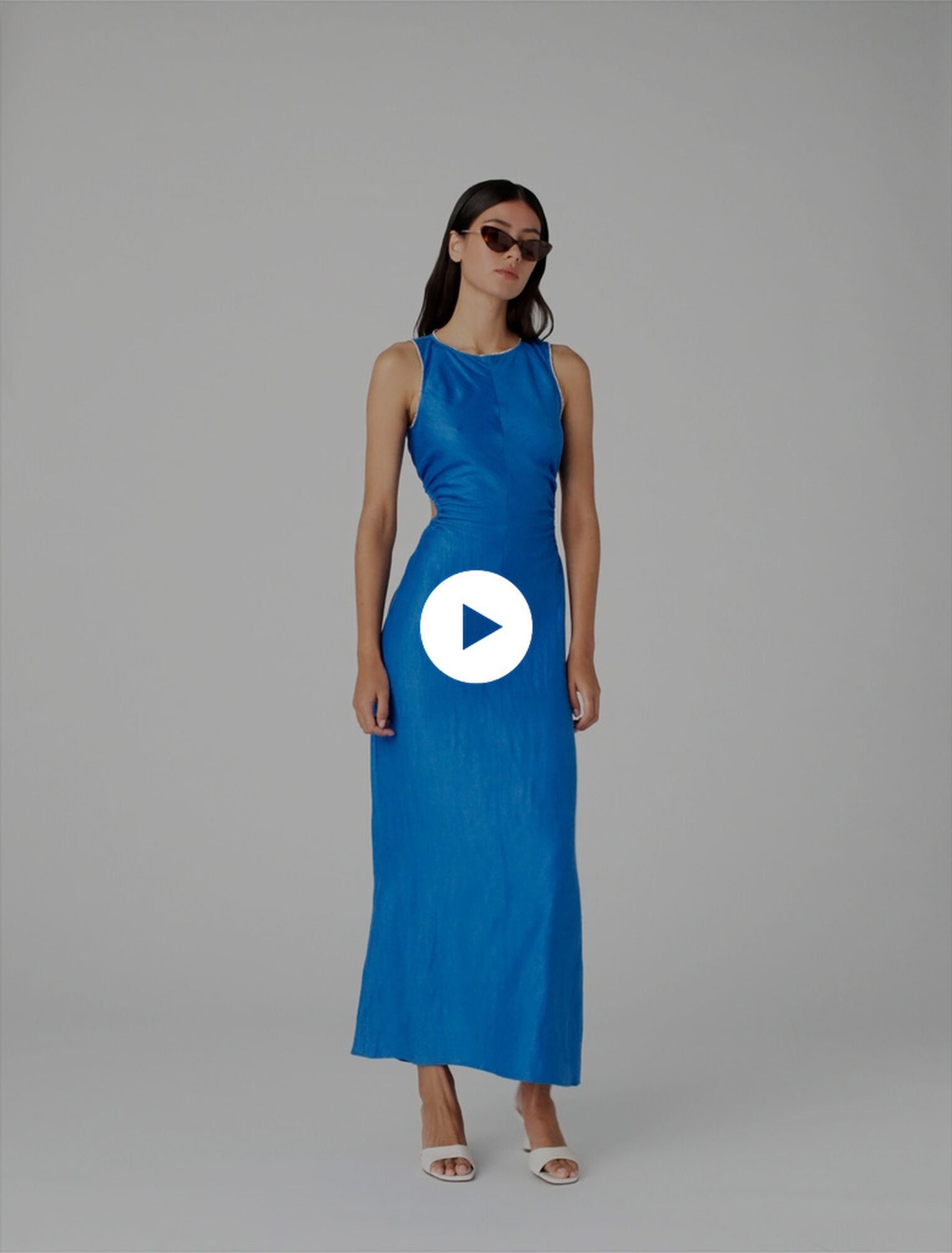Backless linen-blend midi dress