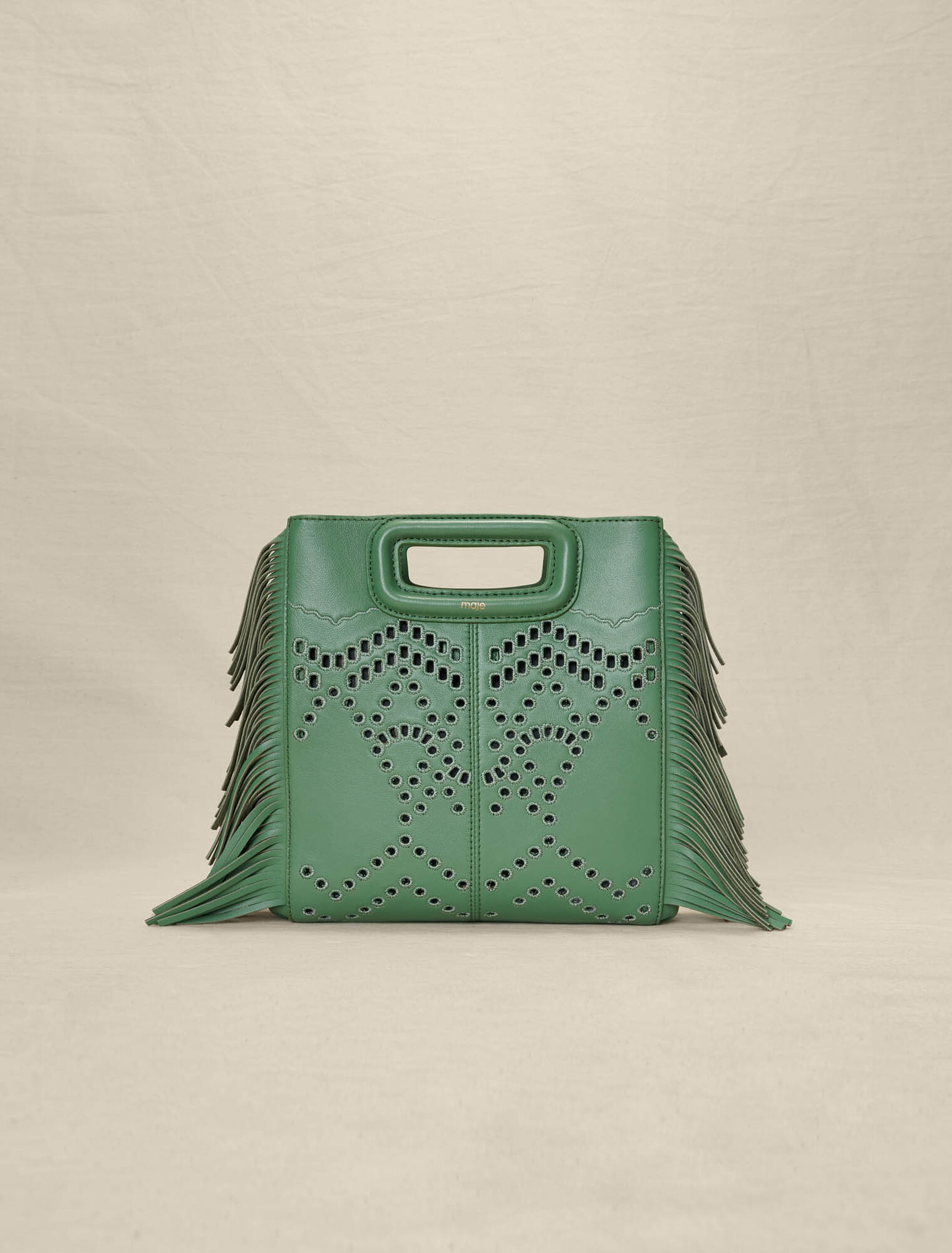 Sac M à franges en cuir perforé