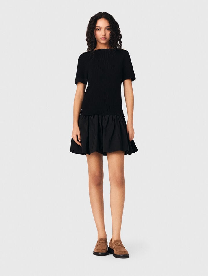 Robe courte en maille et taffetas