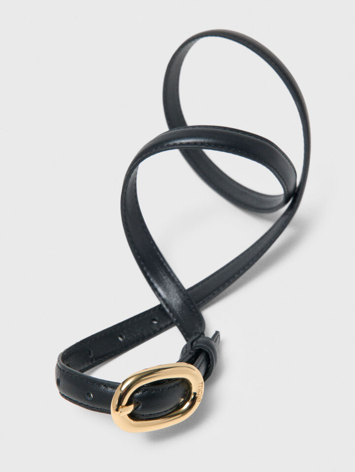 Slim leather oval buckle belt