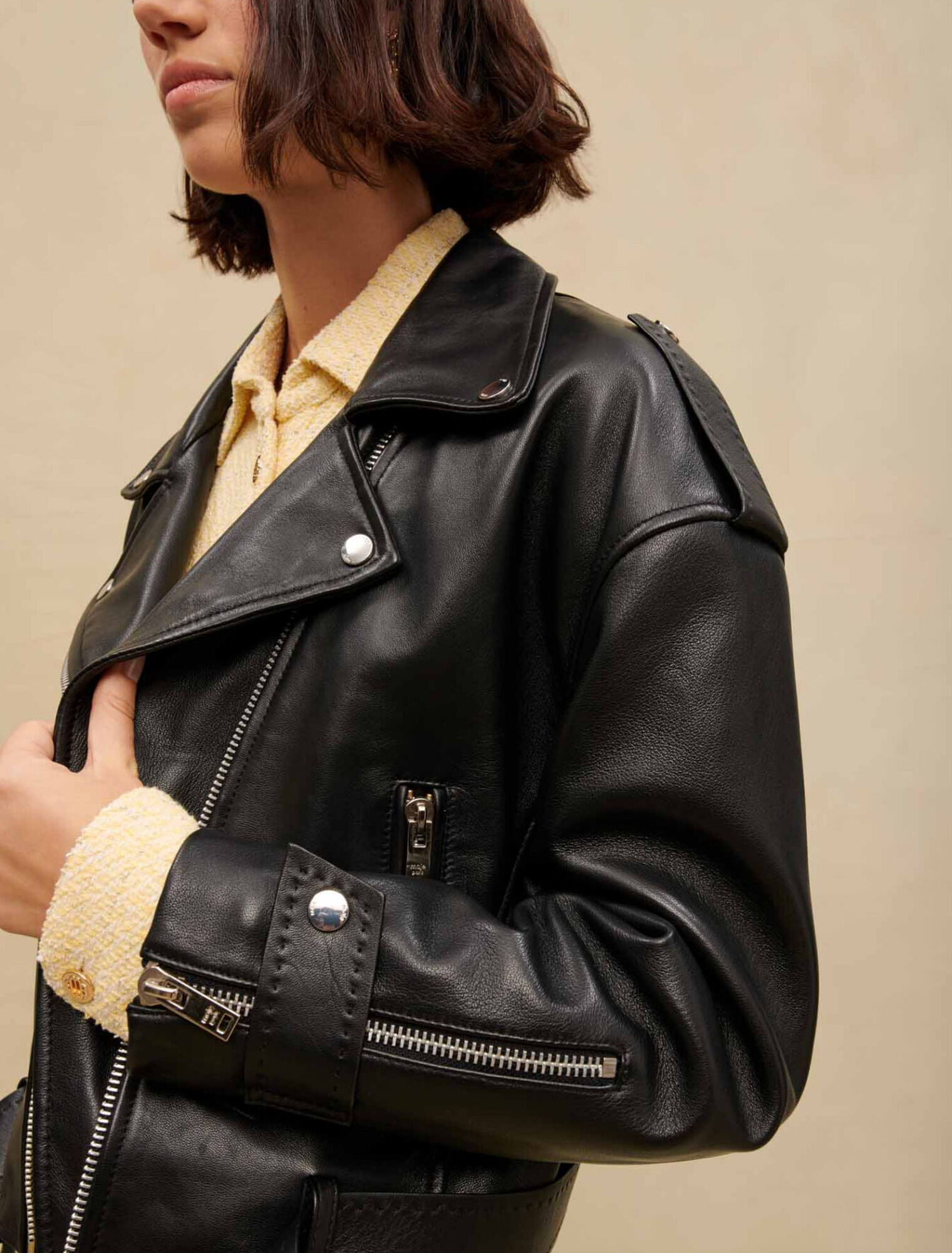 Blouson en cuir façon Biker large