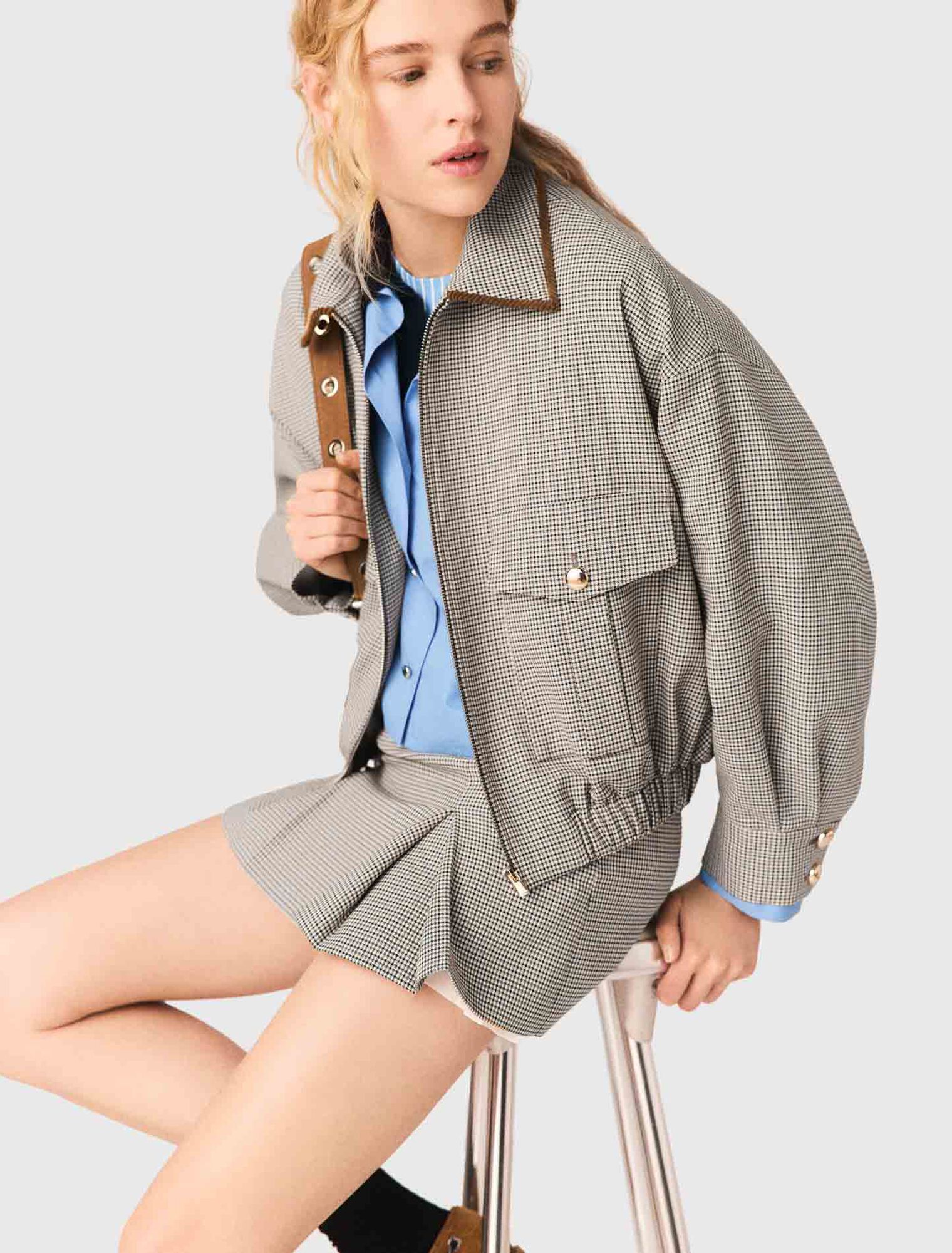 Blouson bomber &agrave; carreaux