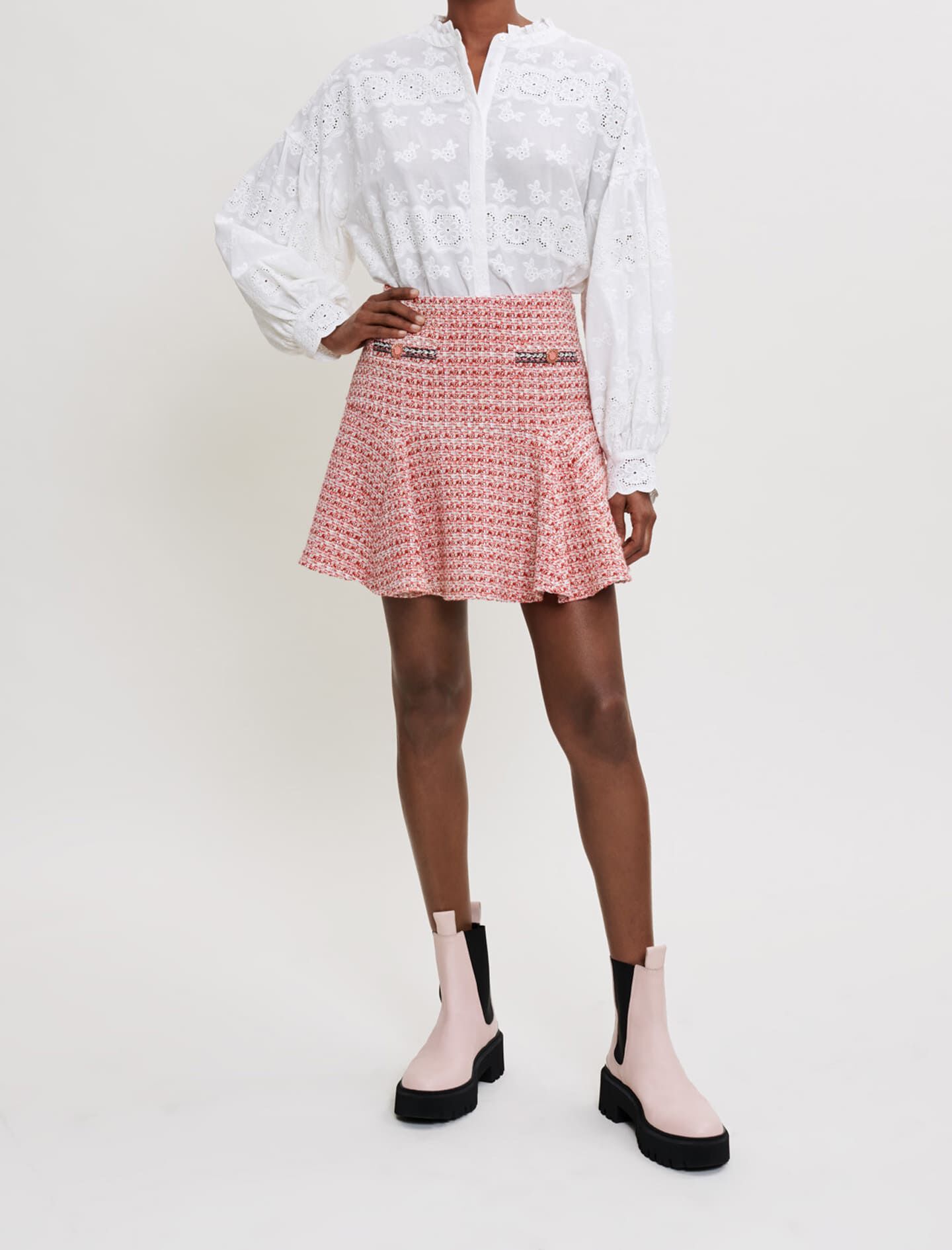 Jupe en tweed a galons ethniques Offline Skirts Shorts Maje