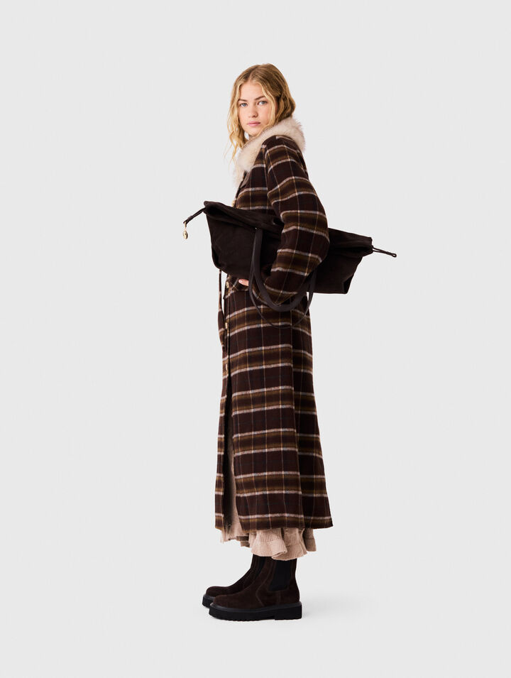 Long coat with faux fur collar