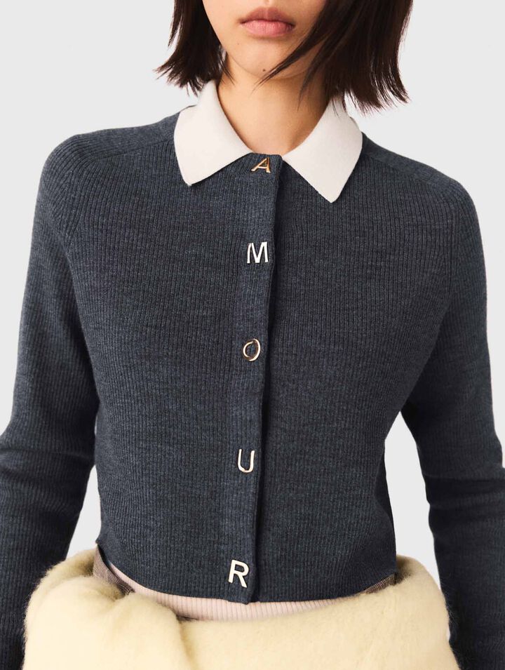 Round-neck rib knit cardigan