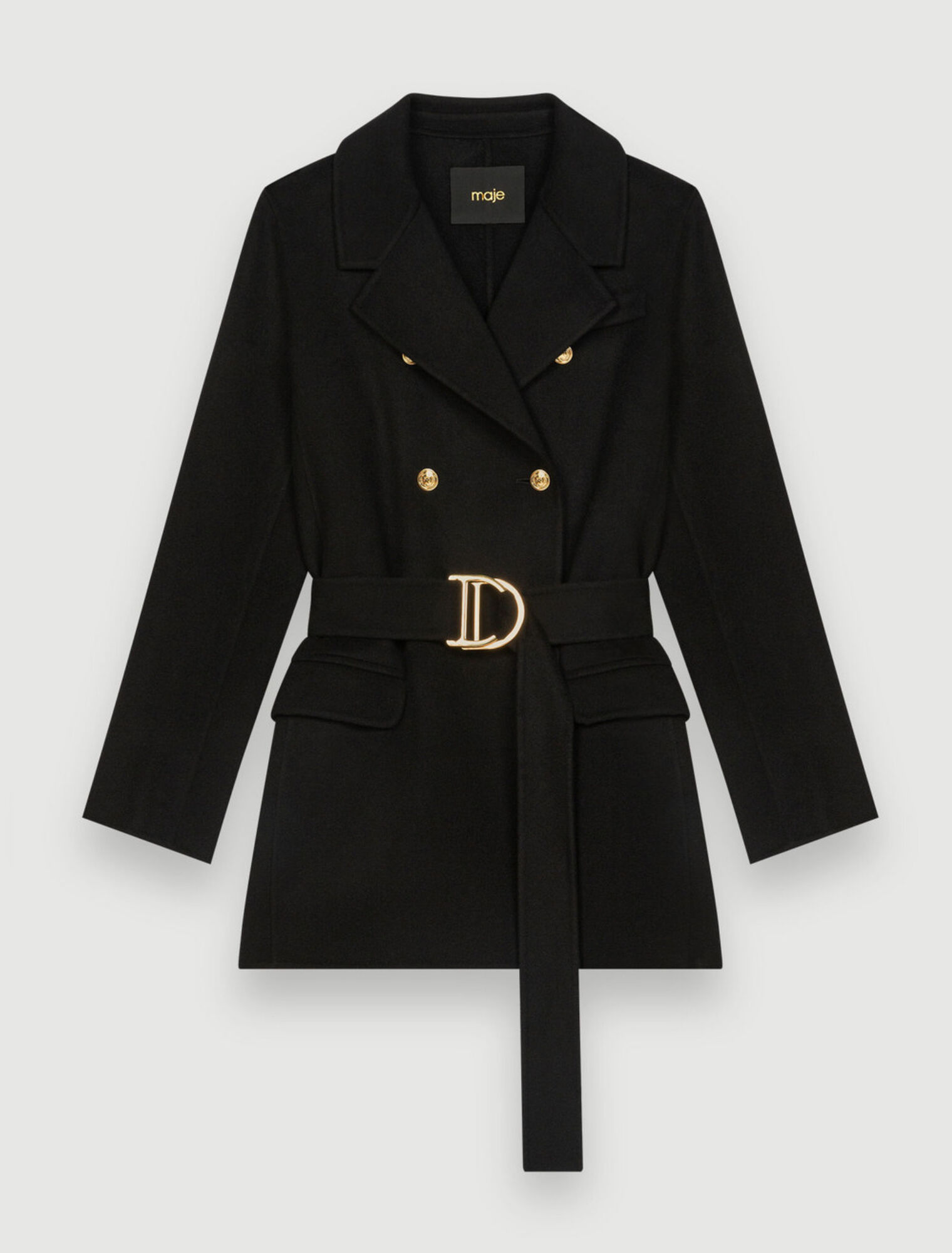 Black double-faced coat with belt
