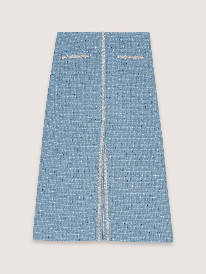 Jupe midi en tweed à sequins