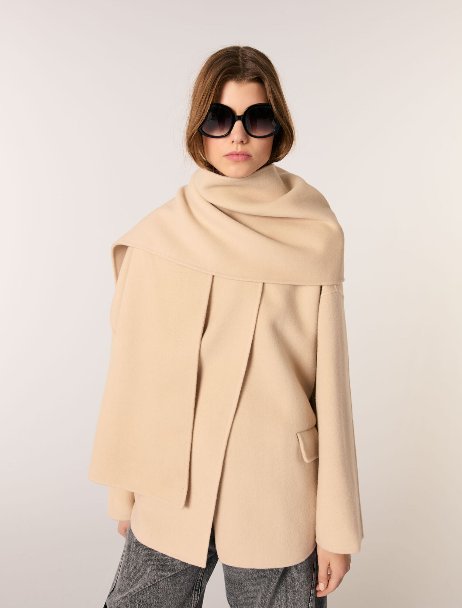 Manteau double face à écharpe