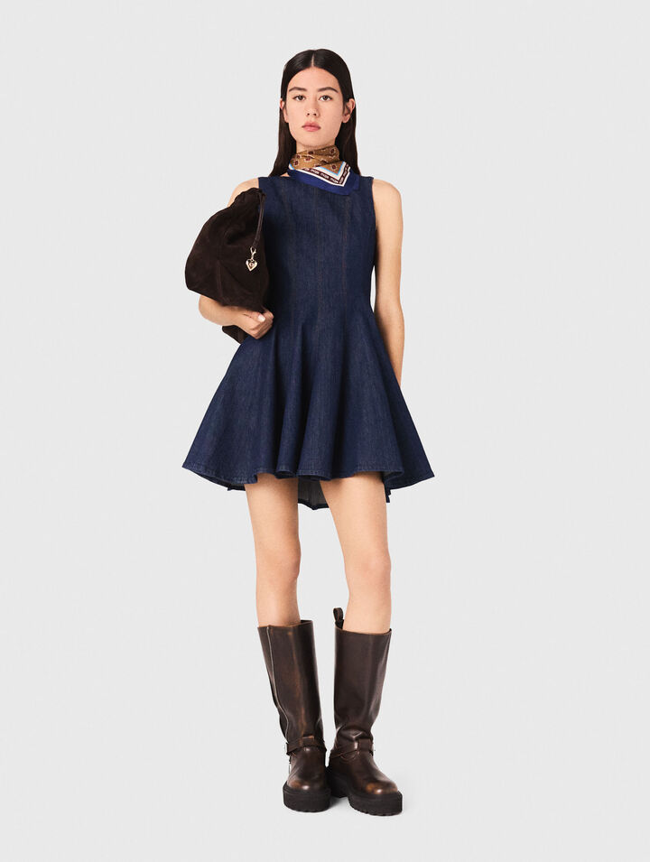 Short denim dress with ruffles