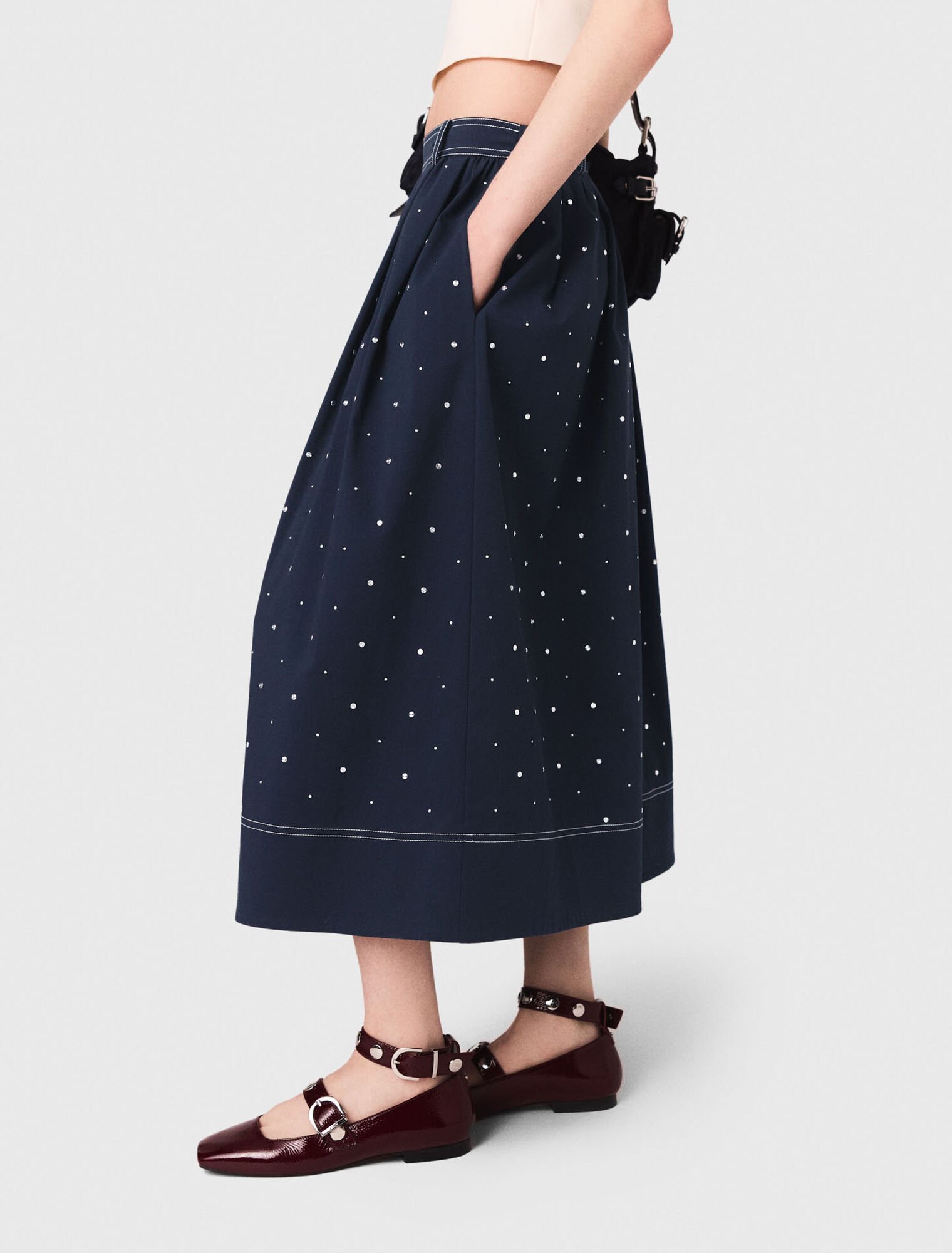 Jupe longue en coton cloutée