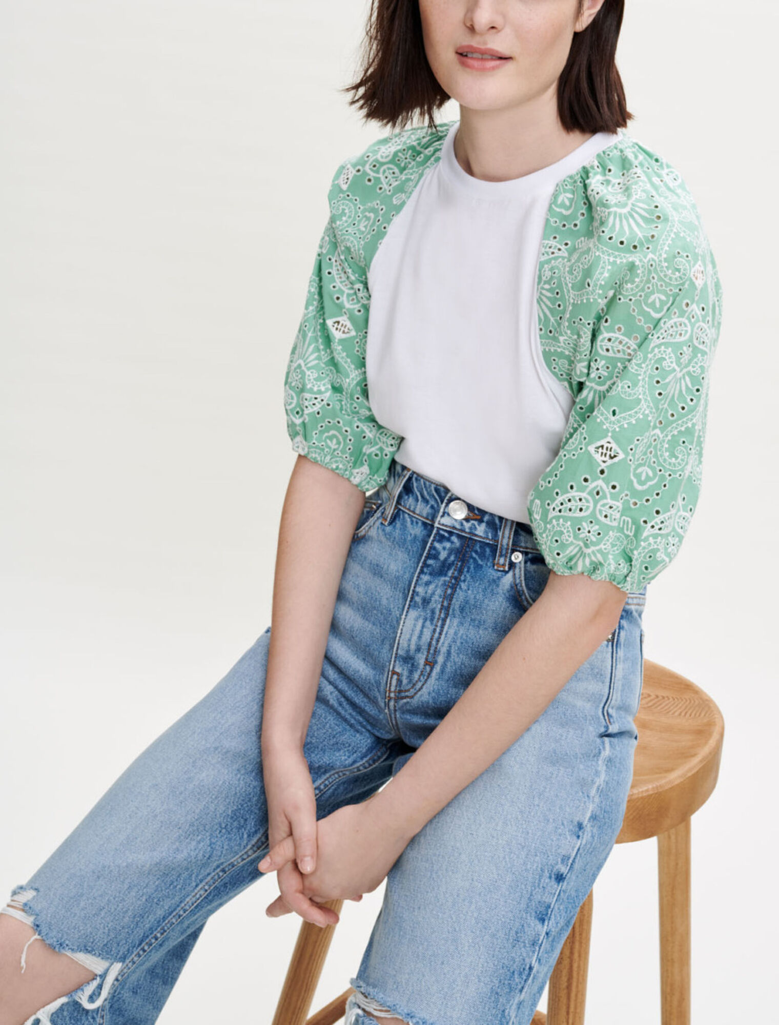 Mixed-material tee-shirt