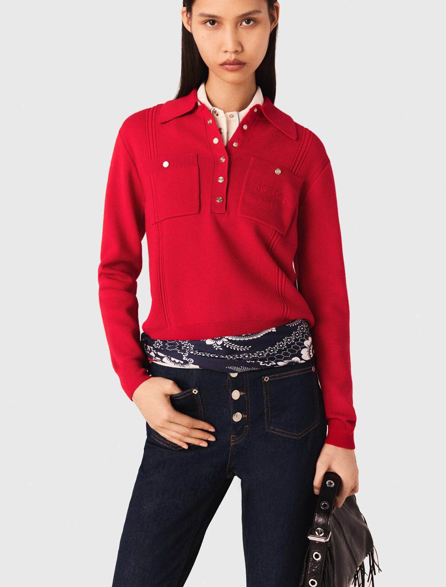 Pull à col polo avec broderie