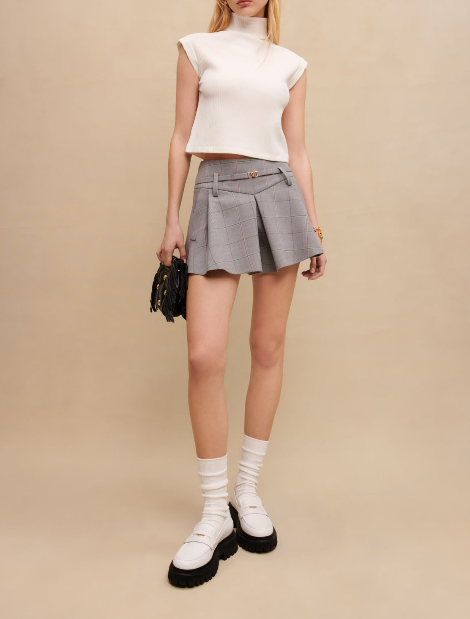 White mock-neck top
