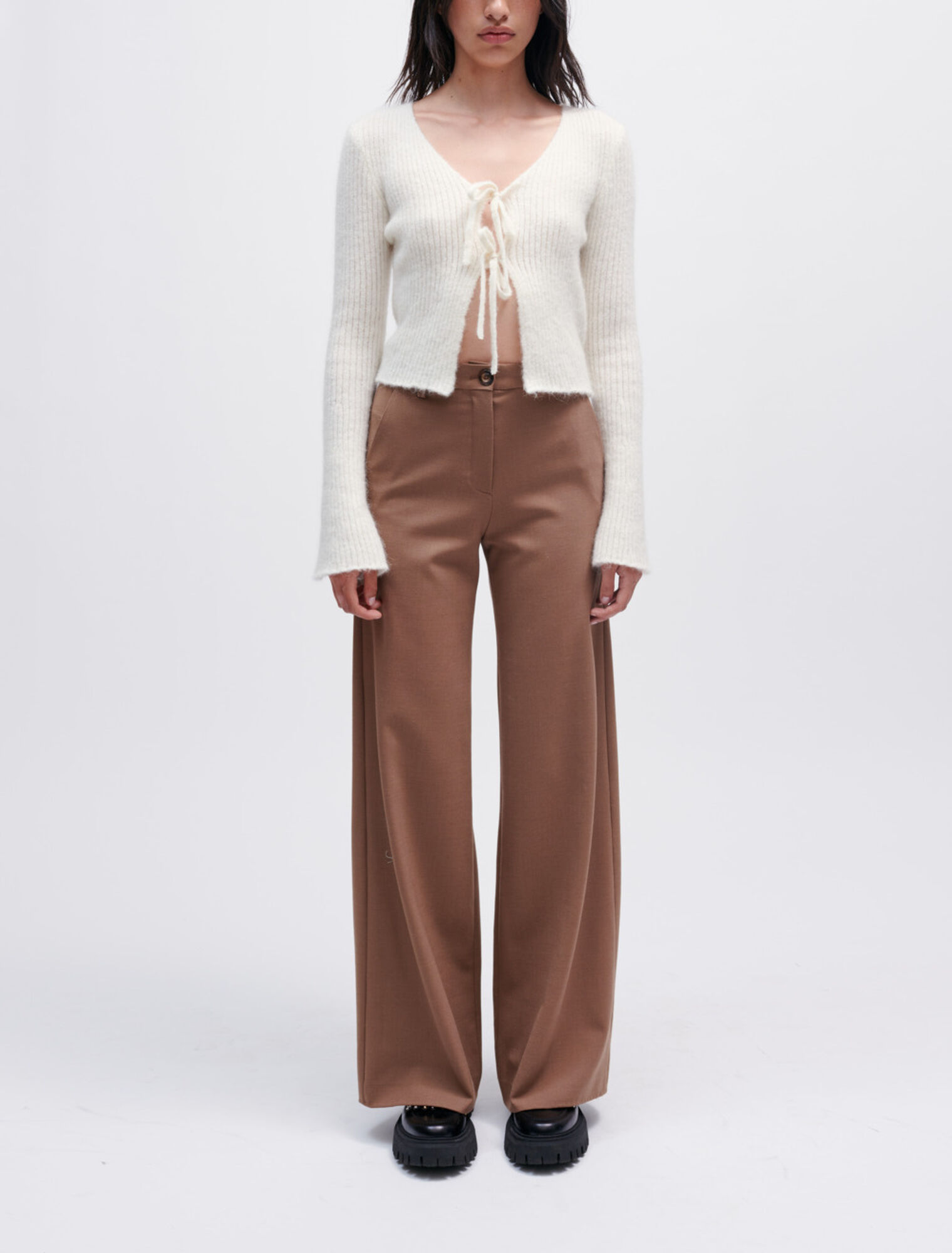 Stretch knit cardigan with ties