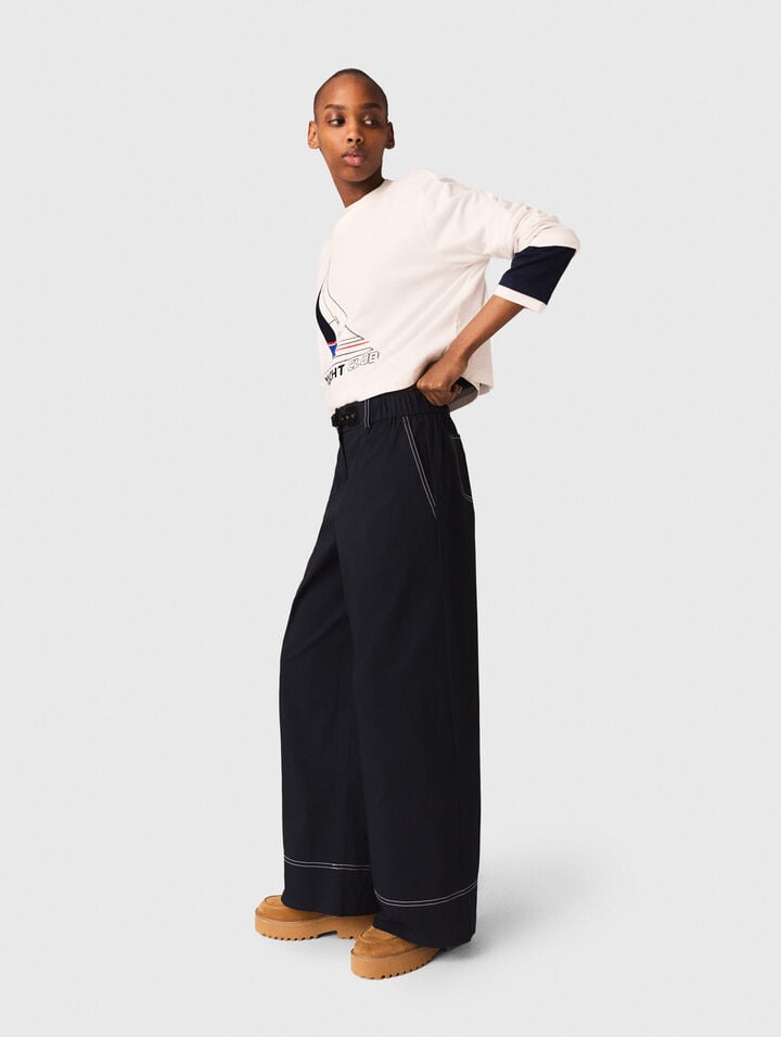 Pantalon en coton &agrave; ceinture cuir