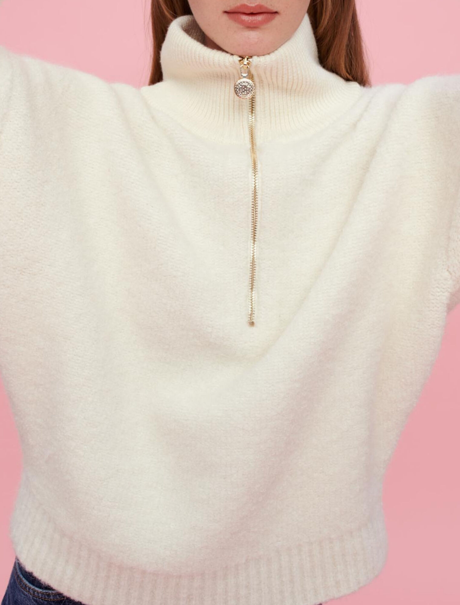 Ecru bouclé mock-neck jumper