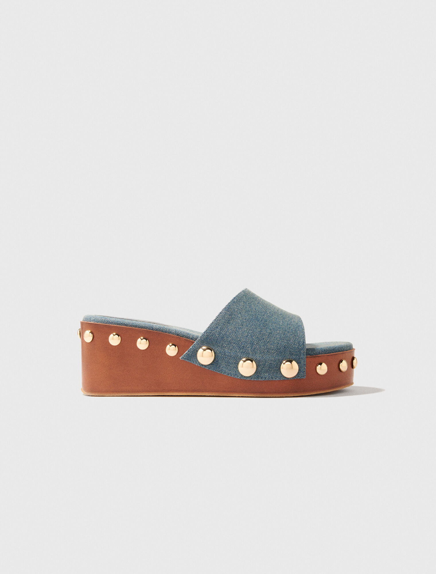 Mules compensées en denim à studs