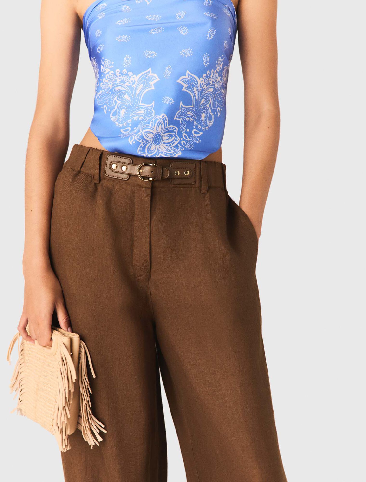 Pantalon en lin m&eacute;lang&eacute;