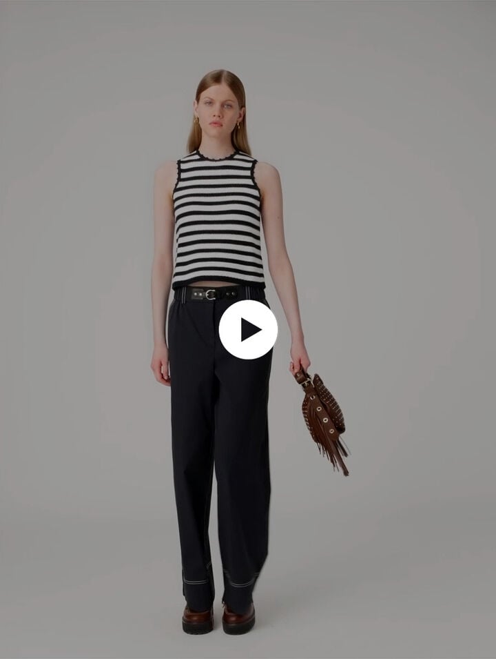 Pantalon en coton &agrave; ceinture cuir