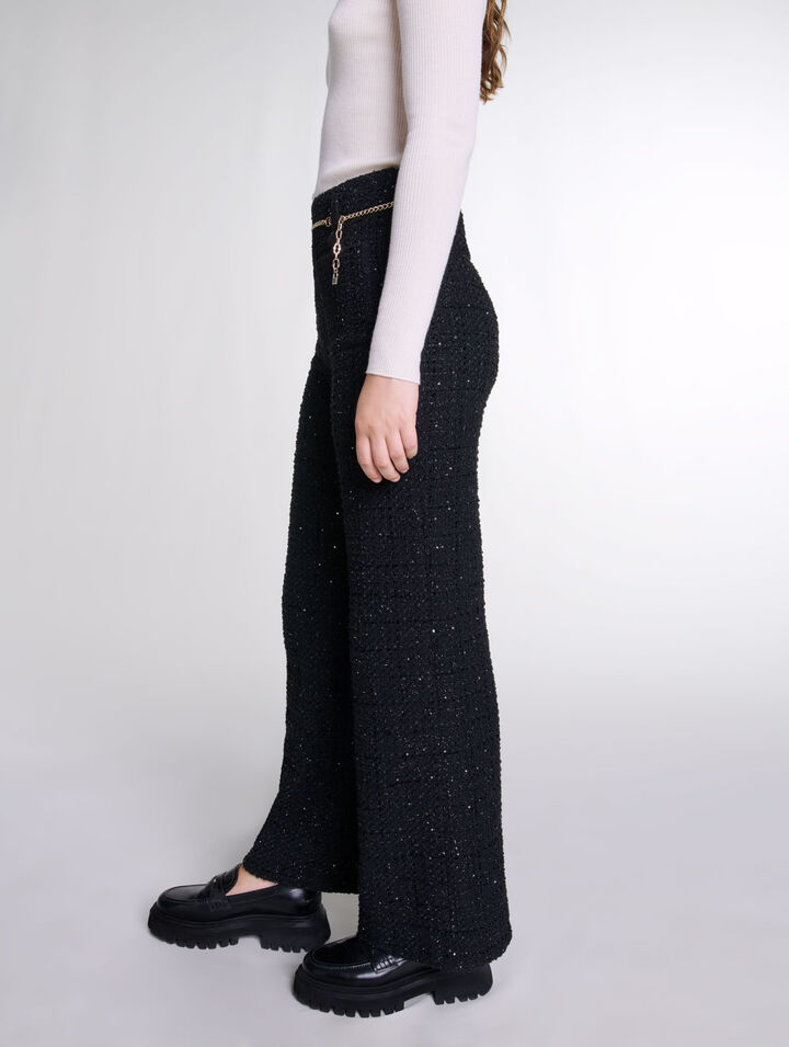 Sequinned tweed trousers
