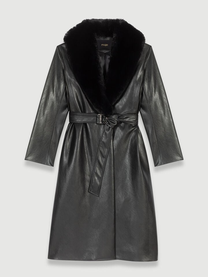 Manteau long effet cuir