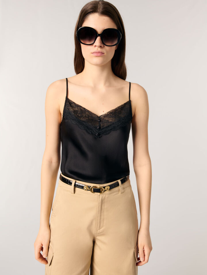 Top en satin de soie et dentelles