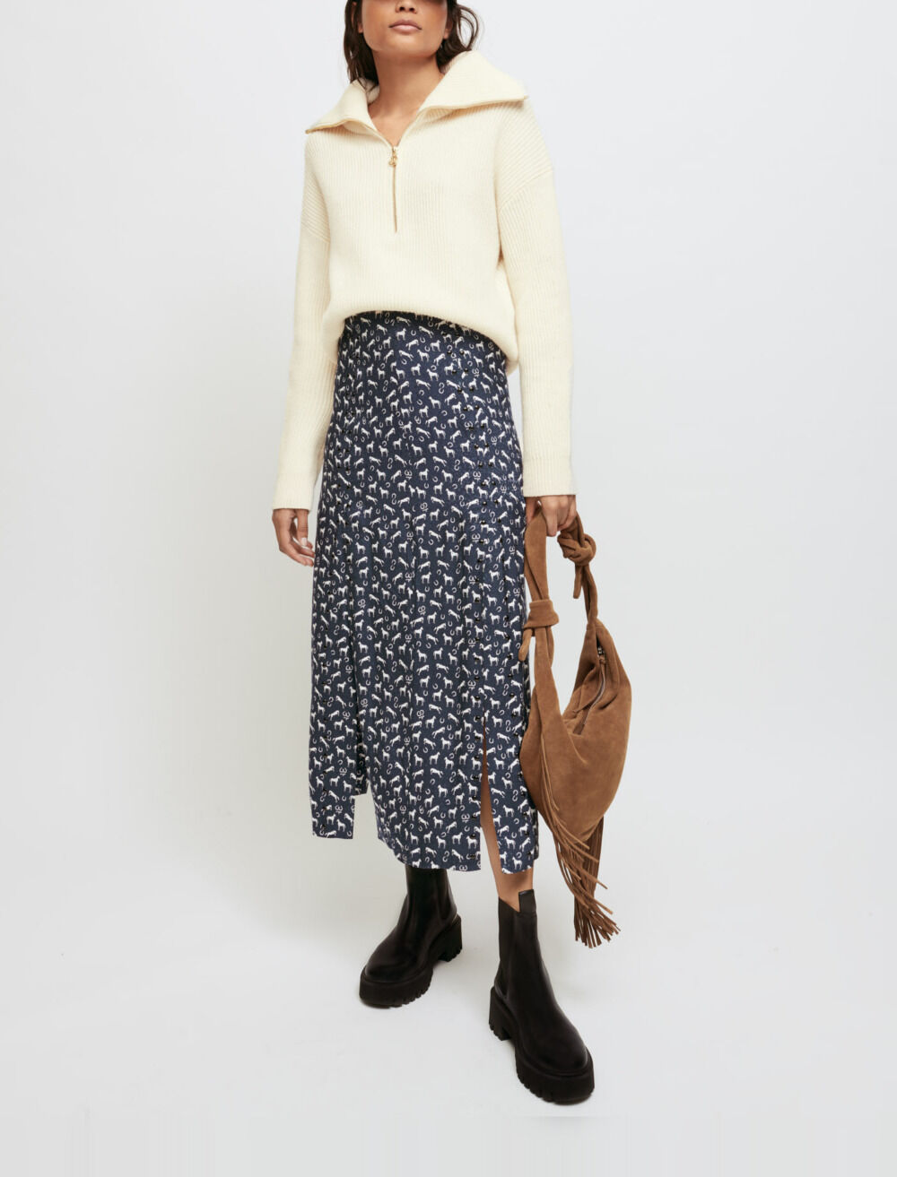 新品　bluelea Dot Jacquard suspenders skirt Horse stud print jacquard skirt Blue for Women | Maje