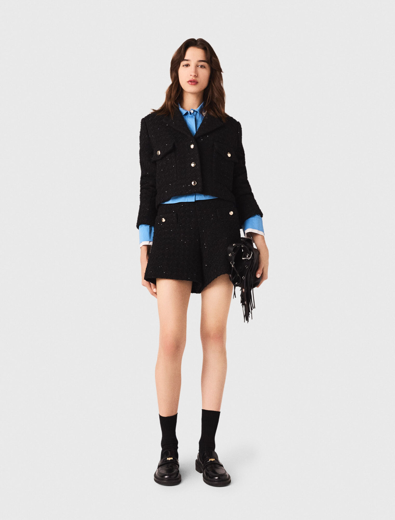 Veste courte en tweed strassé 
