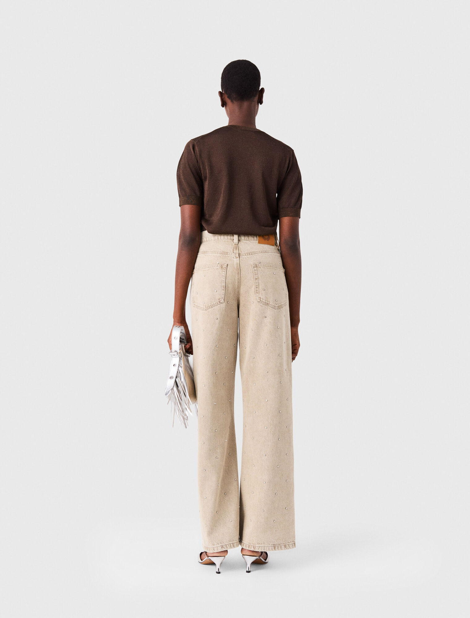 Wide-leg rhinestone jeans