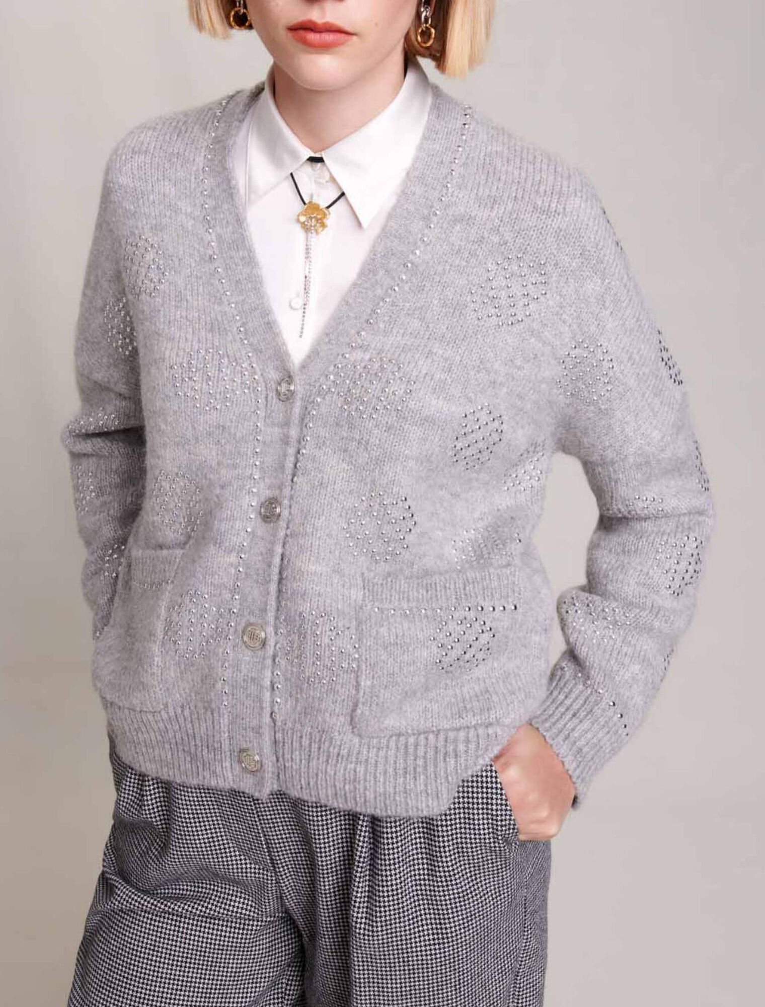 Cardigan with clover studs