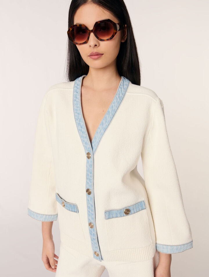 Cardigan long à détails denim
