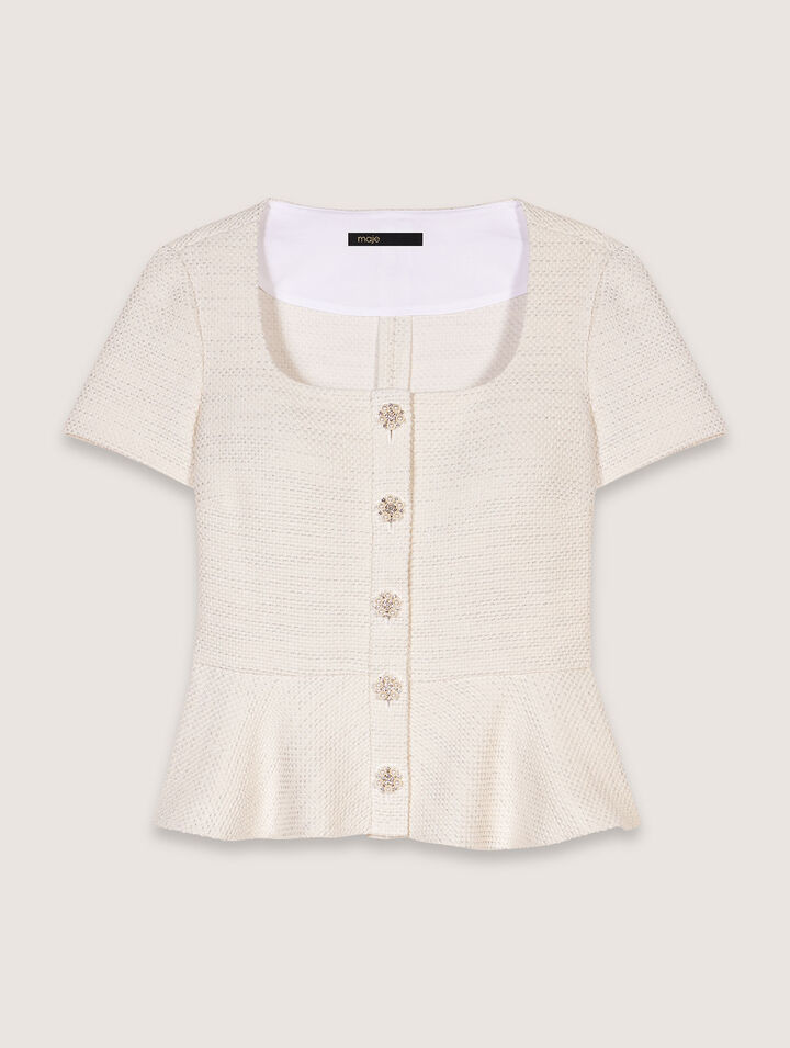 Top peplum en tweed et lurex