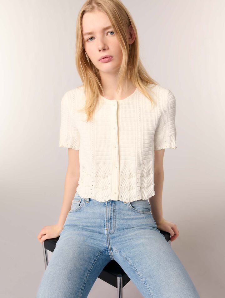Cardigan en maille pointelle perlée