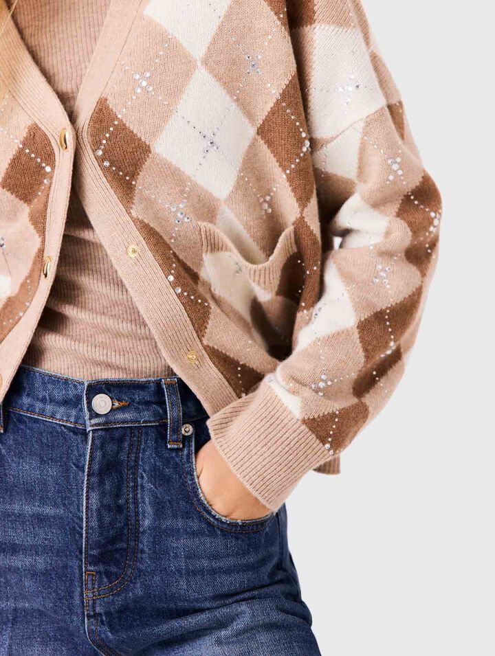 Rhinestone argyle cardigan