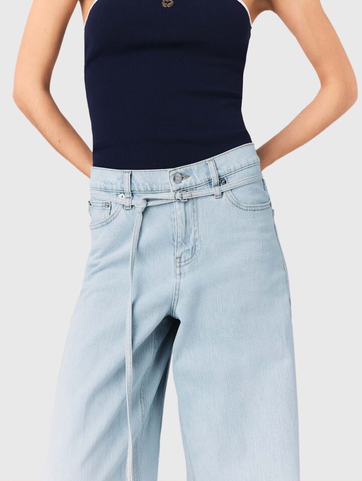 Wide-leg rhinestone jeans