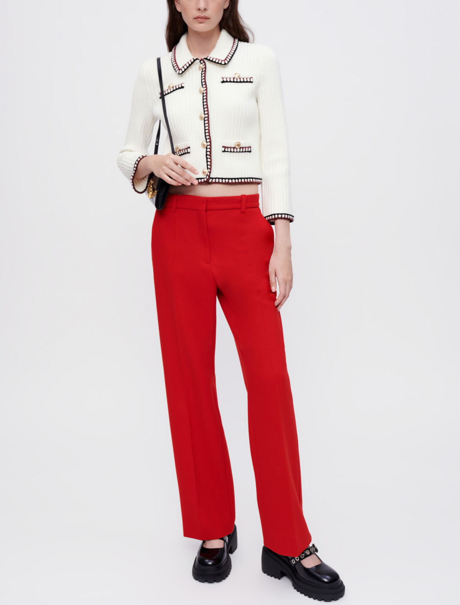 Red wide-leg tailored trousers