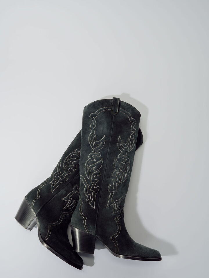 Bottes santiags en cuir suédé